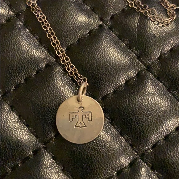 NWT Sterling Silver Dainty Thunderbird Stamped Disc Pendent Necklace - Picture 3 of 4